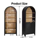 HIUU Tall Arched Bookcase,Rounded 5 Tier Bookshelf Wooden,Arched Kitchen Pantry Cabinet,Black Display Cabinet,Mid-Century Modern Book Case with Door,Black HIUU