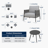 EAST OAK 3-Piece Patio Furniture Set | Armchairs & Coffee Table | Outdoor Furniture with Cushions | Deep Seating Modern Conversation Set | Garden, Porch, Balcony & Backyard | Misty Grey EAST OAK
