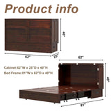 Keloyid Solid Wood Murphy Bed Cabinet：Queen Size Murphy Bed with USB Charging Station and Large Storage Drawer for Home，Optimize Sleeping Space（Mattress Not Included） Deep Brown Red-7 Keloyid