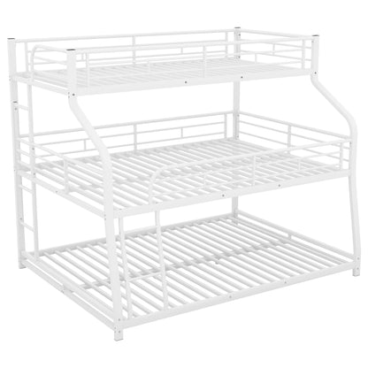 Harper & Bright Designs Triple Bunk Bed with Safety Guardrails, Twin XL/Full XL/Queen Size Metal Bunk Bed Frame with Ladder, Metal Steel Triple Bunk Bed for Kids Teens Adults (White)