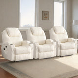 IBTKIG Power Recliner Chair with Heat and Massage, PU Leather Home Theater Seating w/LED Lights/Cup Holders/Side Pocket/USB Port, Lazy Boy Reclining Sofa Chair for Living Room (3, White) IBTKIG