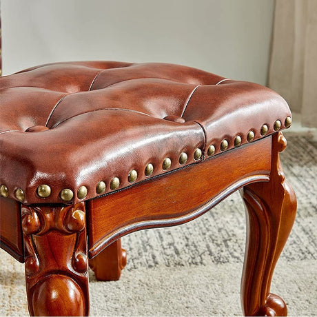 ZIRKOOON Wooden Foot Stool Square Rubberwood Ottoman Footrest Leather Cushion Sofa Stool for Living Room, Bedroom, Simple Assembly (Brown) ZIRKOOON