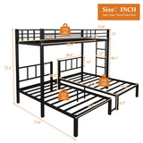 EYATZO Heavy Duty Triple Bunk Bed for Kids, Twin Over Twin Over Twin Bunk Bed, Metal 3 Bed Bunk Beds for Teens and Adults, No Box Spring Needed, Black EYATZO