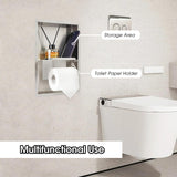 TRYWELL Recessed Toilet Paper Holder Stainless Steel Brushed Shower Niche No Tile Needed Bathroom Shelves Niche for Wall Tissue Storage Decor BK01-SS TRYWELL