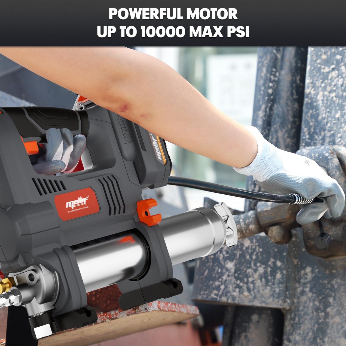 Mellif Cordless Power Grease Gun Compatible with DeWalt 20V MAX Battery, 10,000 PSI, Brushless Motor, 14 oz Capacity, 30" Hose, Built-in LED, Safety Lock, Includes 2.0Ah Battery & Fast Charger Mellif