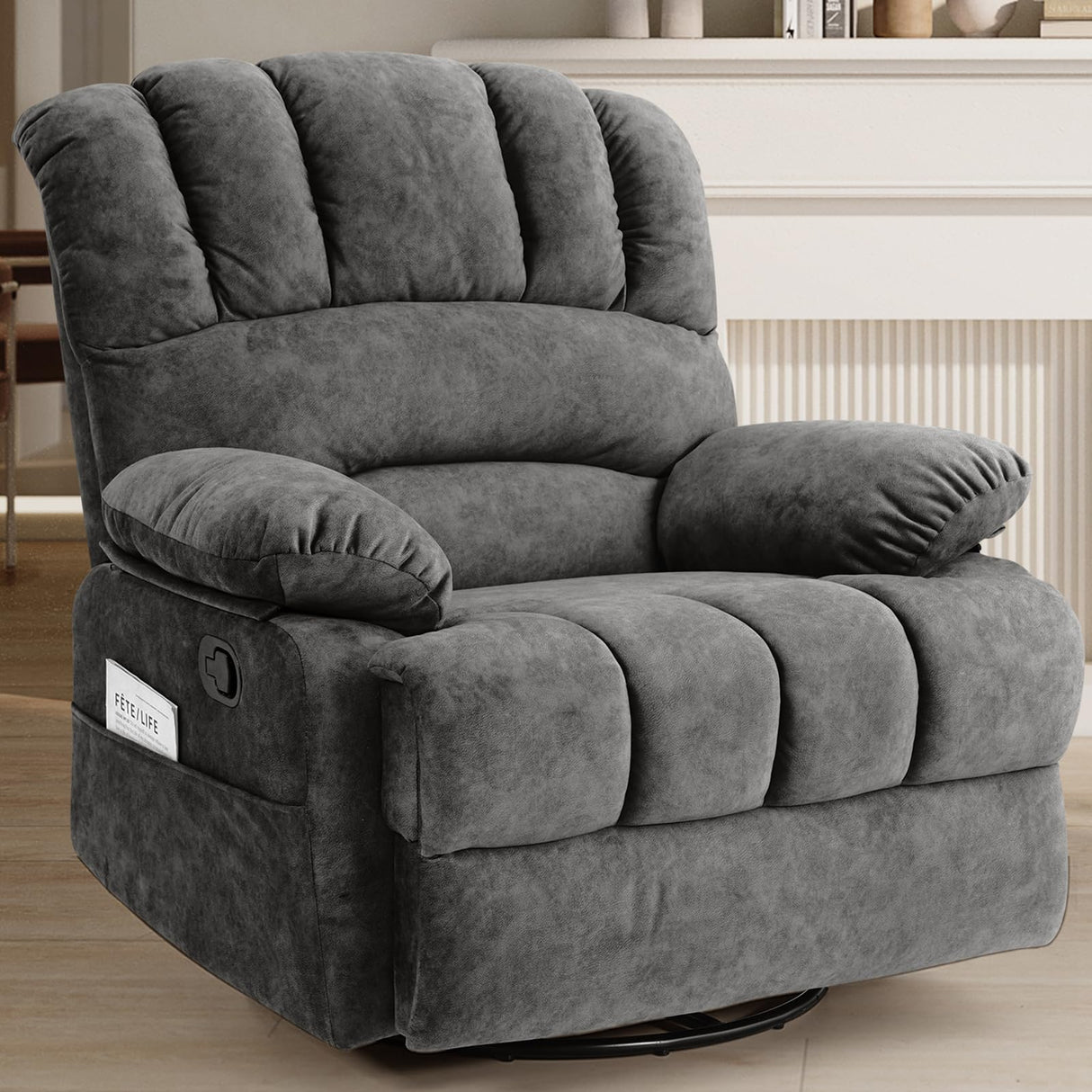 Oversized Recliner Chair,360°Swivel Rocker Recliner for Big Man,Extra Wide Manual Recliners,Overstuffed Soft Rocking Sofa Chair for Living Room,High Back,Large Footrest(Gray) Generic