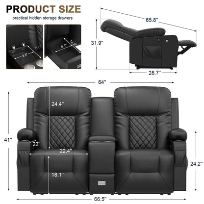 YONISEE Large Loveseat Recliner, Loveseat Recliner Sofa with Storage Console, Recliner Chair with USB Ports, 2 Cell Phone Holders, Cup Holder, Loveseat Couch for Living Room