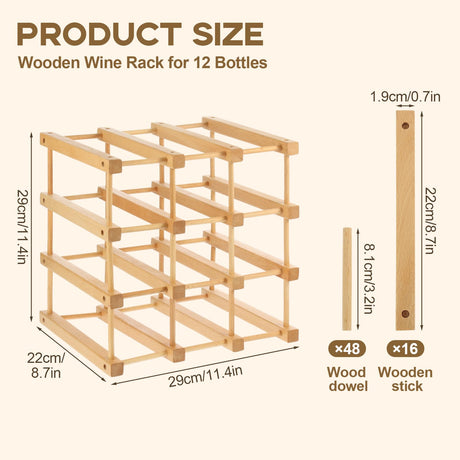 Wooden Wine Rack, 12-Bottle Stackable Wooden Wine Rack, Stackable Modular Wine Storage Racks, DIY Assembly Wine Bottle Holder for Inside Cabinet and Countertop Wensdr