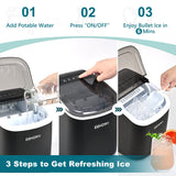 EUHOMY Countertop Ice Maker Machine with Handle, 26lbs in 24Hrs, 9 Ice Cubes Ready in 6 Mins, Auto-Cleaning Portable Ice Maker with Basket and Scoop, for Home/Kitchen/Camping/RV. (Black) EUHOMY