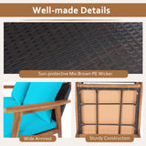 Tangkula 4-Piece Patio Furniture Set, Outdoor Acacia Wood Conversation Set with Cushions and Coffee Table, Outdoor PE Wicker Sectional Sofa Set for Garden, Poolside and Backyard (1, Turquoise) Tangkula