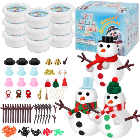 Ariepoue Christmas Stocking Stuffers for Kids Teen Boys Girls - 9 Pack Build Snowman Kit Christmas Crafts Gifts for Kids Creative Air Dry Modeling Clay Xmas Gift Birthday Gifts Ariepoue