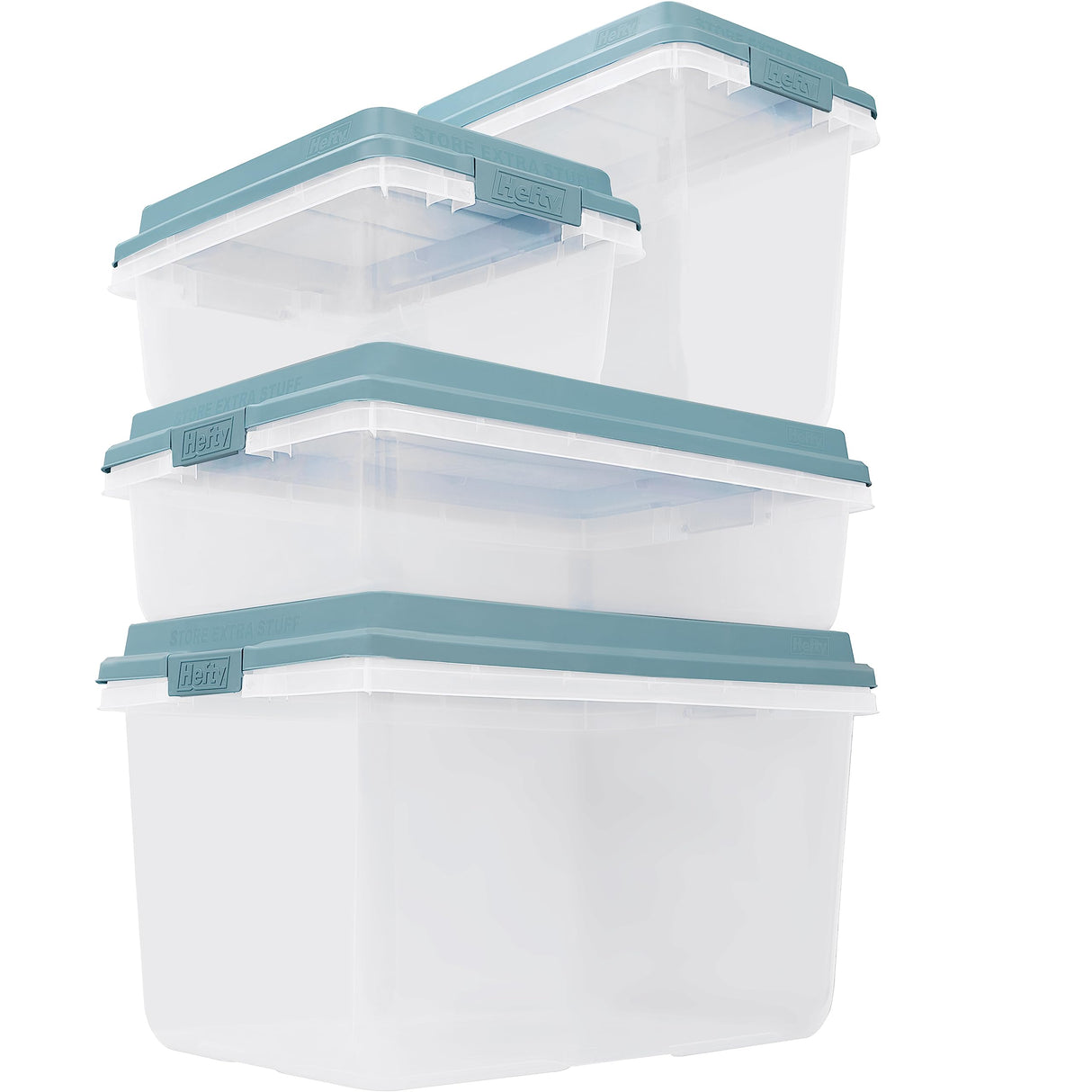Hefty HI-RISE 72 Qt Large Plastic Storage Bins with Lids, 6 Pack Stackable Containers with Secure Latching Handles, Clear Storage Totes for Garage, Closet, Basement, Clothes and Household Organization Hefty