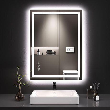 LOAAO 24X32 LED Bathroom Mirror with Lights, Anti-Fog, Dimmable, Backlit + Front Lit, Lighted Bathroom Vanity Mirror for Wall, Memory Function, Tempered Glass, Shatter-Proof, ETL Listed LOAAO