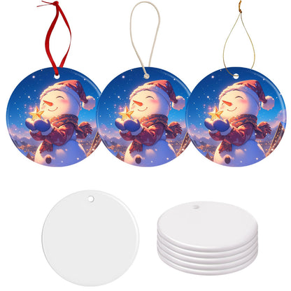 WANZELONYO Sublimation Ceramic Ornaments Blank 30 PCS 4 Inch Christmas Round Personalized Ornament Bulk