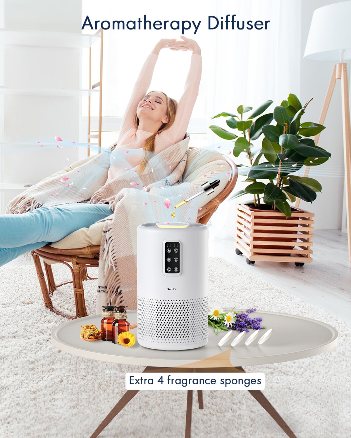 Air Purifiers for Home Large Room up to 1400ft², VEWIOR H13 True HEPA Air Purifier for Bedroom with night light, Fragrance Sponge, Sleep Mode, Timer, Lock, Air Cleaner for Wildfire Smoke Odor Dander VEWIOR
