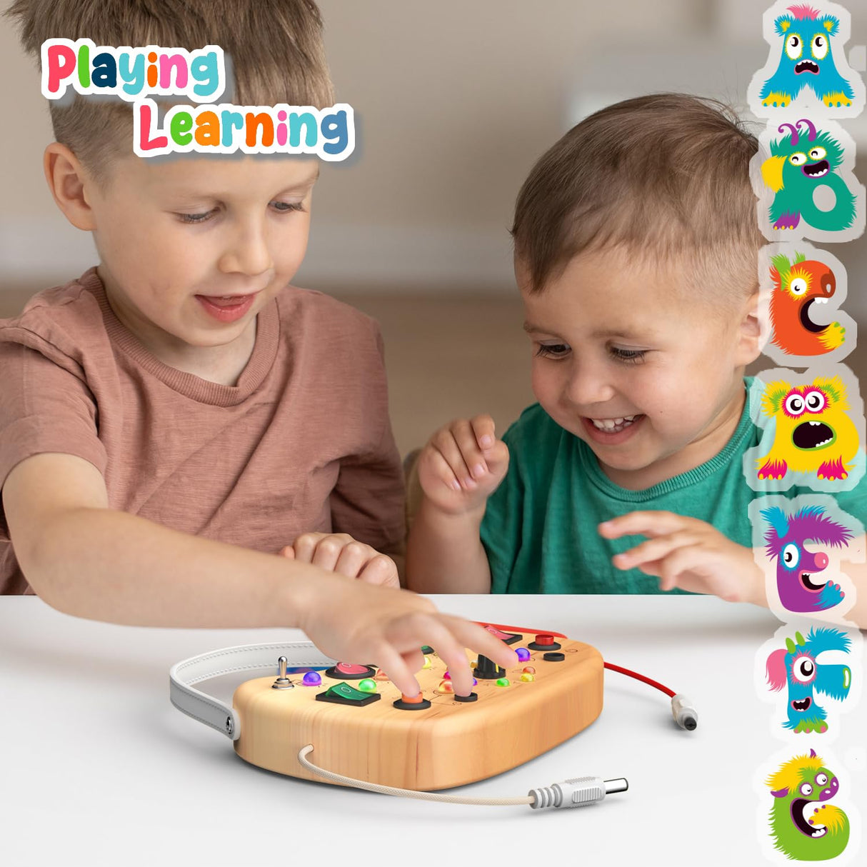 flycoost Montessori Toddler Busy Board Sensory Toys for Toddlers Wooden Autism Sensory Toy, Toddler Switch Board with 17 LED Lights for Kids 1-6 Year Olds to Develop Fine Motor Skills. flycoost