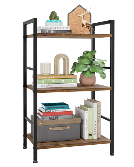 Kitsure 3-Tier Book Shelf - Wood & Metal Bookshelf with Handle & Adjustable Feet, Lightweight Bookcase for Living Room, Bedroom, Kitchen, Office or Dorm (16.5"×11.0"×28.1") Kitsure