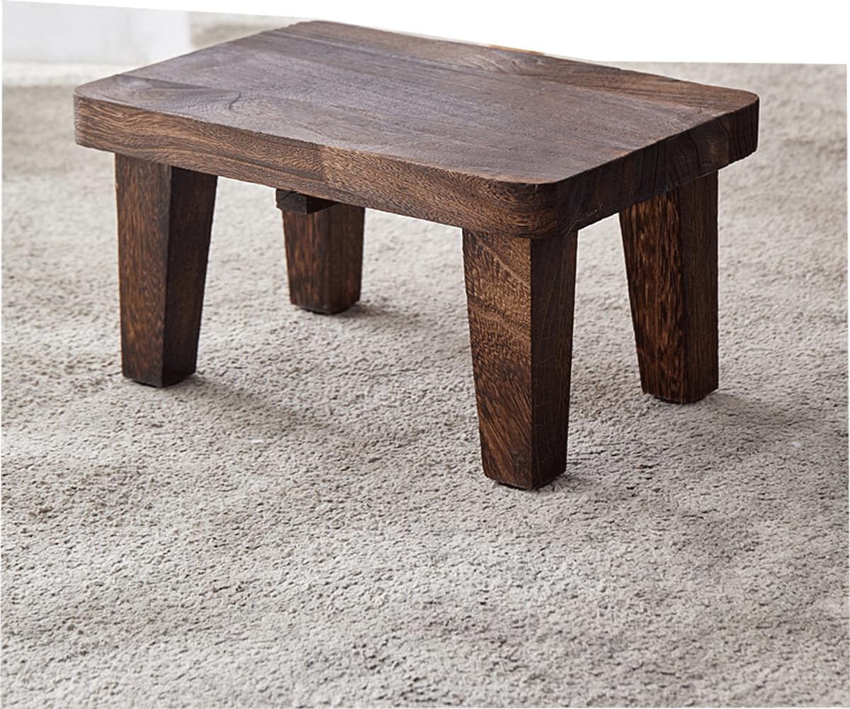 Tung wood step stool with non-slip rubber feet, small step stool for bedroom, kitchen and living room, load capacity up to 300 lbs, sturdy and durable, no assembly required TEMIREN