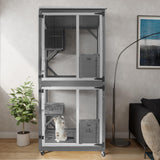 GEGURI Large Cat House Outdoor Catio Enclosure, Indoor Wooden Kitten Cage with Upgraded Resting Box, Waterproof Roof GEGURI