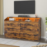 Gyfimoie 6 Drawer Dresser with Power Outlet, Chest of Drawers with LED Light, Modern Dresser with Open Storage Cubby, Double Wide Dresser Organizer for Bedroom, Living Room, Entryway, Hallway Gyfimoie