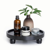 ROSE BLOOM Modern Wood Riser for Display, Farmhouse Pedestal Stand for Bathroom Counter, Kitchen Round Display Tray, Waterproof Organizer for Soap Home Decor (Black) ROSE BLOOM