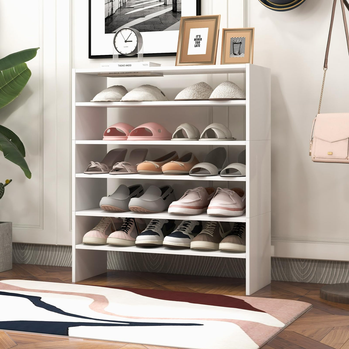 Giantex 3-in-1 Vertical Shoe Rack, 6-Tier Free Standing Shoe Storage Organizer w/Stackable Design for 18 Pairs, 31 Inch Wide Wood Shoe Shelf for Closet, Entryway, Living Room, Office, White Giantex