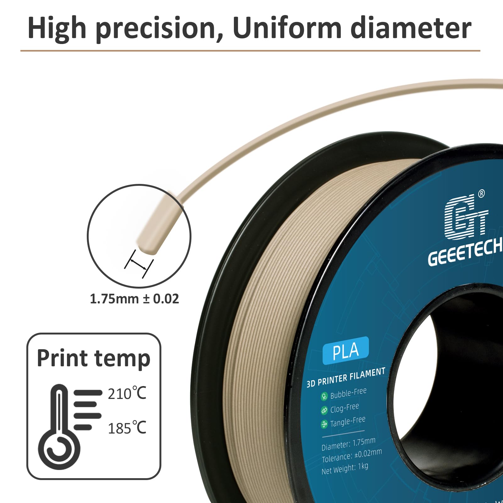 Geeetech Wood Filament 1.75 mm 3D Printer Filament,Walnut Wood PLA Filament 1kg (2.2lbs) 1 Spool,Dimensional Accuracy +/- 0.03 mm,for Most 3D FDM Printer - WoodArtSupply