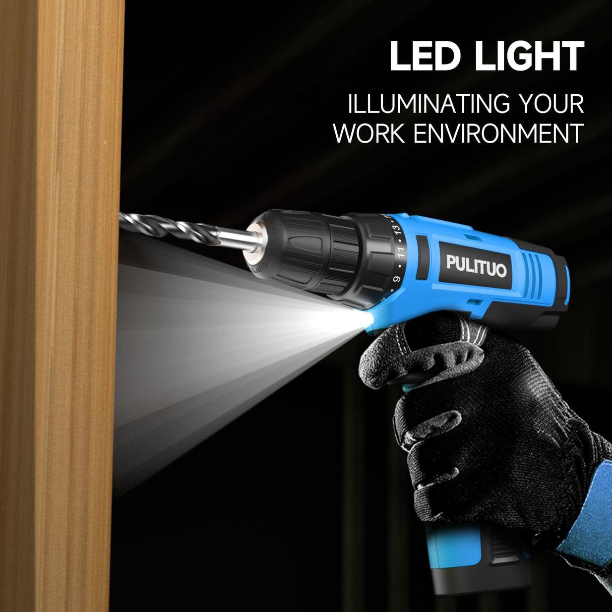 PULITUO 12V Blue Cordless Drill Set Power Drill Kit with Battery and Charger,electric drill home improvement,3/8-Inch Keyless Chuck,Built-in LED,21+1 Torque Setting small drill PULITUO