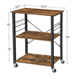 VASAGLE Kitchen Shelf on Wheels, Serving Cart with 3 Shelves, Kitchen Cart, Microwave Shelf, for Mini Oven, Toaster, with 6 Hooks, Industrial Style, Rustic Brown and Black UKKS60XV1 VASAGLE