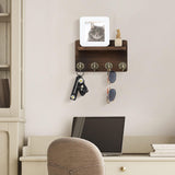 Nekon Key Holder Wall Mount, 8.5 Inch Small Home Decor Wooden Wall Organizer with 4 Hooks and Shelf, Wall Decor for Living Room Entryway Kitchen (Brown) Nekon