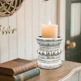 dwellington Farmhouse Rustic Wood Pillar Candle Holder, Decorative Beaded Candlestick Holder Stand for Home Décor, Gifts, Wedding (White Wash) dwellington