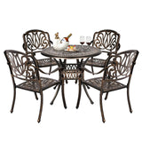 VINGLI 5 Pieces Outdoor Patio Dining Set, Cast Aluminium Patio Furniture Set with 4 Chairs and 1 Umbrella Table for Yard, Garden, Porch and Poolside, Bronze (Round Table and Chairs) VINGLI