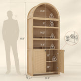 81" Tall Arched Cabinets,Bookcase with storage,Mid-Century Modern 6-Tier Bookshelf with Door,2 Book Risers and Adjustable Shelves offering more storage space for Living Room,Kitchen,Home Office,Oak UPOSOJA
