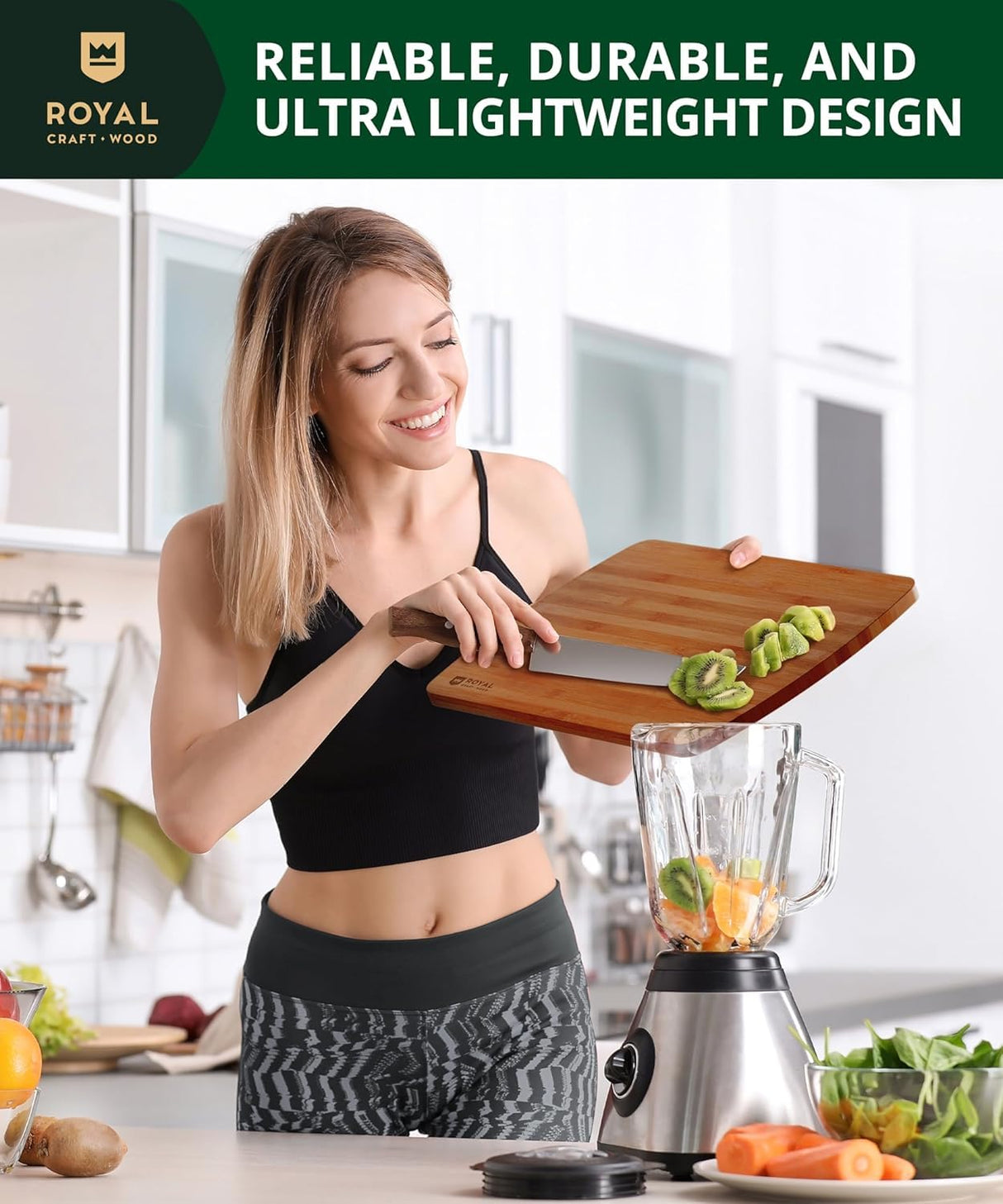 Wooden Cutting Boards for Kitchen Meal Prep & Serving - Bamboo Wood Cutting Board Set - Charcuterie & Chopping Butcher Block for Meat - Kitchen Gadgets Gift ROYAL CRAFT WOOD