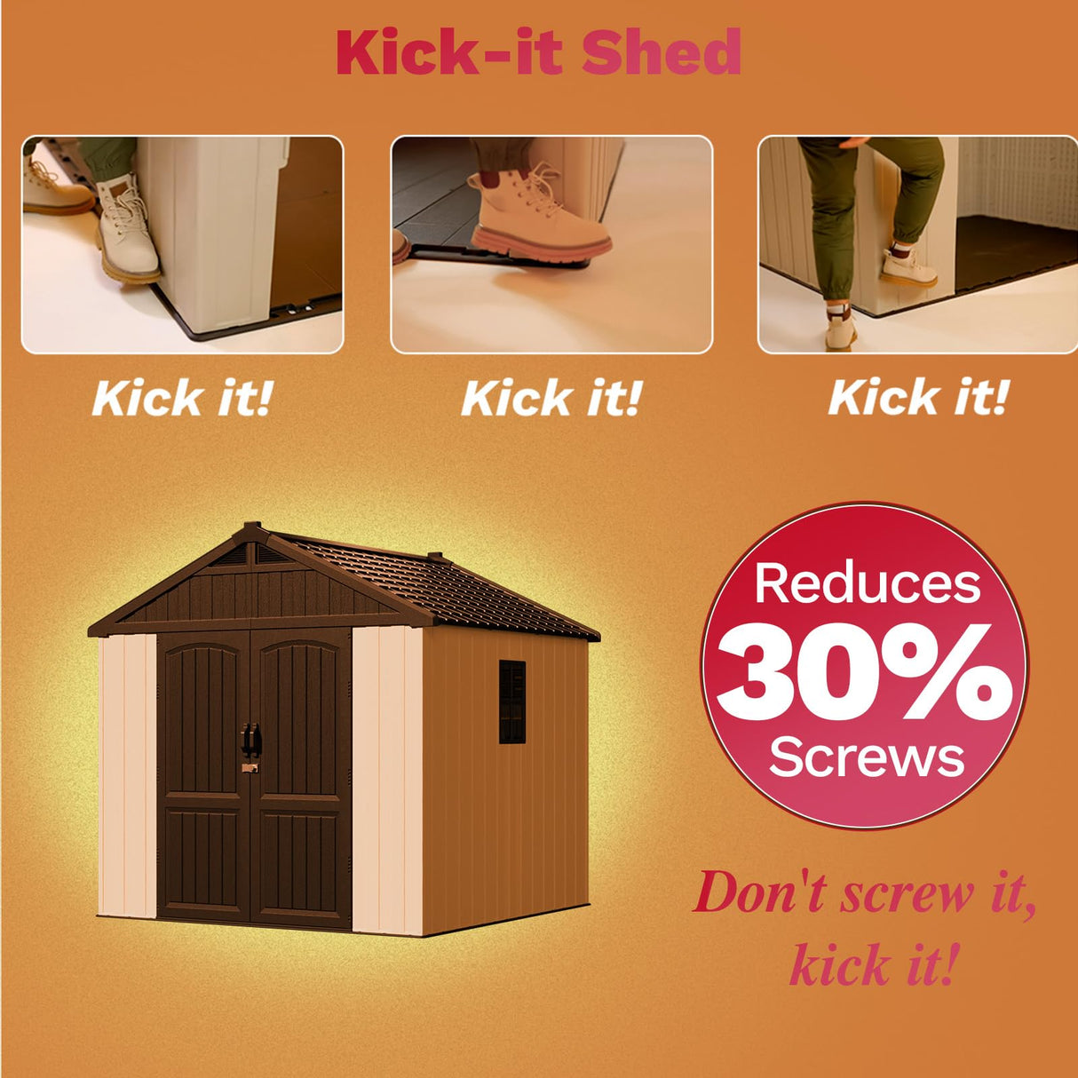 Patiowell 8 x 8 FT Plastic Outdoor Storage Shed with Floor, Resin Shed with Window and Lockable Door for Garden, Backyard, Tool Storage Use, Easy to Install in Beige (Kick-it Shed) Patiowell