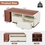 Tribesigns Extendable Coffee Table with 2 Storage Drawers, Reversible Living Room Table with Shelves and Adjustable Top, Large Center Table for Living Room, White/Walnut (43" to 75" Adjustable Length) Tribesigns