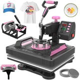 Seeutek Heat Press 5 in 1 Heat Press Machine 12x15 inch T Shirt Pressing Machine with 360 Degree Swing Away, Multifunction Heat Transfer Sublimation Combo for T Shirts Mugs Hat Plate Cap Pink Seeutek