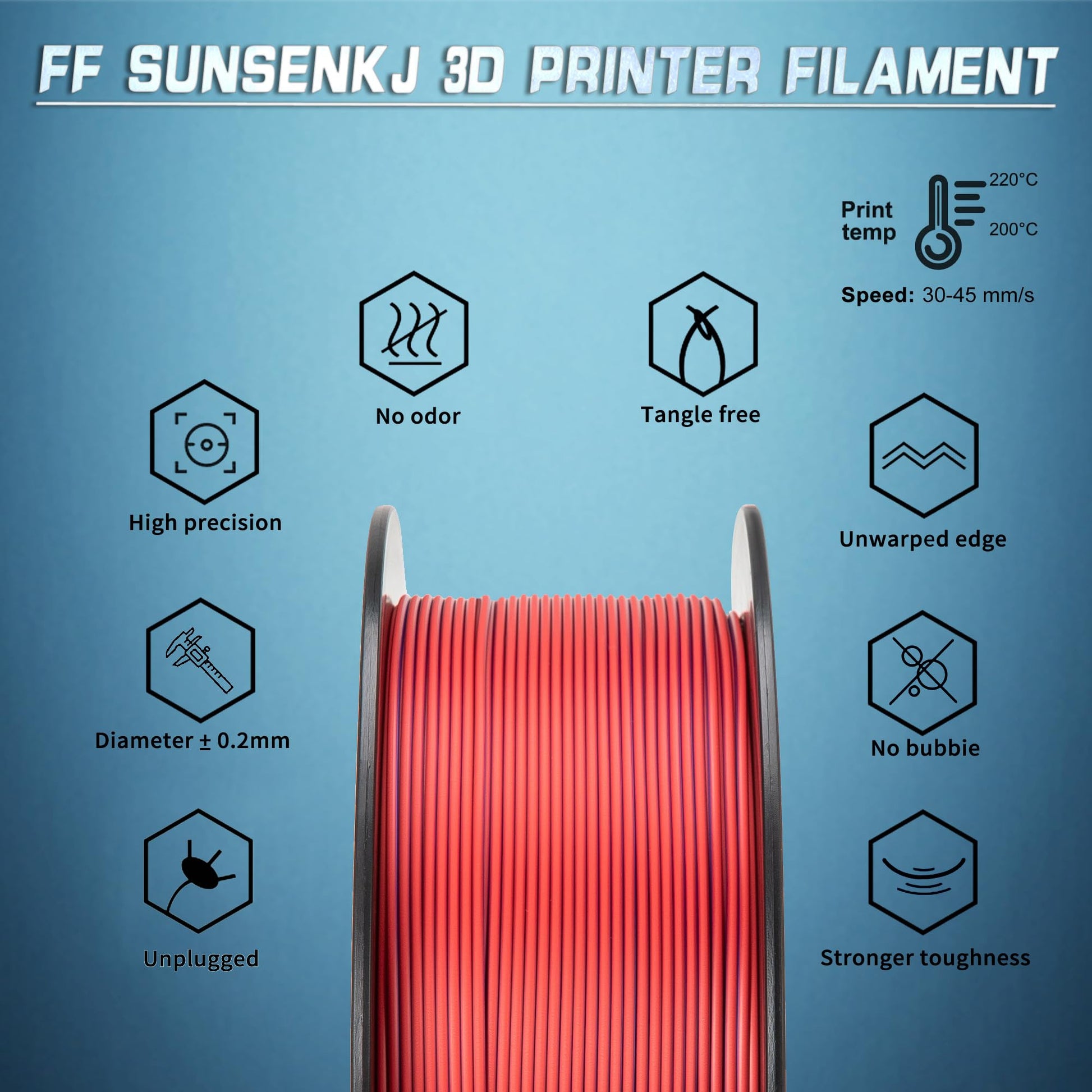 FF SUNSENKJ Dual Colors Silk 3D Printer PLA Filament 1.75mm, Blue and Red Color Change Co-Extrusion PLA Filament 1kg (2.2lbs) Spool, 2 in 1 Shiny Magic 3D Printing Filament (Dual_Blue+Red) - WoodArtSupply