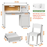 PAKASEPT Kids Desk and Chair Set,Kids Study Desk with 3-Color Lights(Not Rechargeable),Tiltable Desktop,Multi Functional Table for Kids 5-12,Student Writing Desk with Hutch,Storage Cabinet for Bedroom PAKASEPT