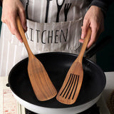 2 Pcs Acacia Wood Spatula Set Non Stick Cooking Utensils Slotted Turner Flat Wooden Kitchen Wok Spatula for Mixing Frying Fish Spatula Egg Flipper Turner Kitchen Utensil Pancake Spatula for Cooking Ayiaren