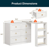 RoyalCraft Vanity Desk and Dresser Combo, 67" Extendable Makeup Vanity Table with Drawers and 3 Side Shelves, Wood Dressing Table for Bedroom, Dressing Room, White RoyalCraft