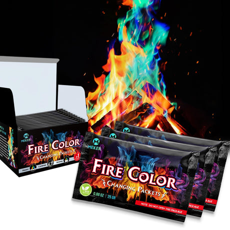 MEKER Fire Color Changing Packets - Fire Pit, Campfires, Outdoor Fireplaces, Bonfire - Magic Colorful Changing Fire - Perfect Fire Camping Accessories for Kids & Adults (12 Pack) MEKER