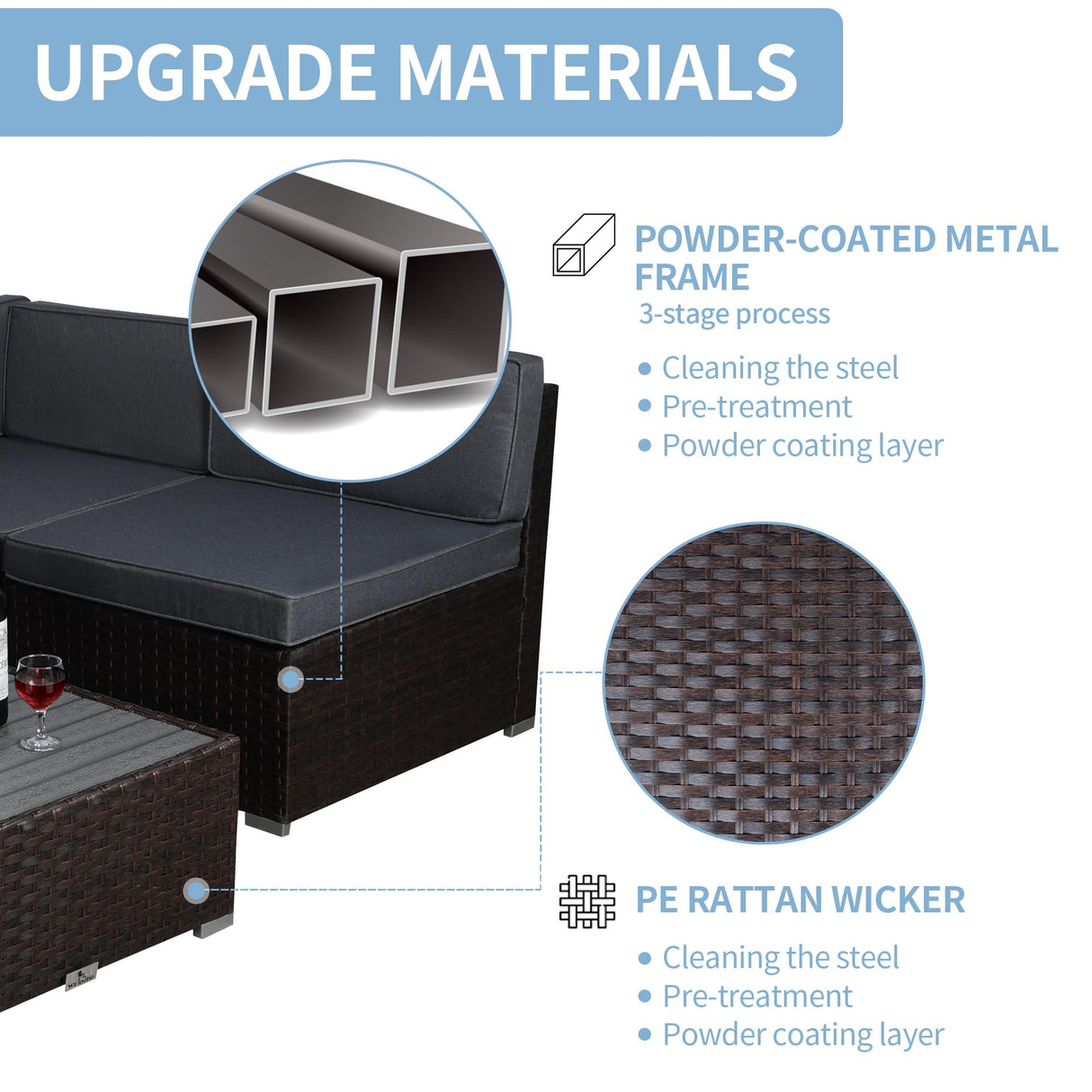 Welpatio Outdoor Patio Furniture Sets, 7 Pieces PE Rattan Wicker Outdoor Sectional Sofa Patio Conversation Set with Cushions and Coffee Table, Dark Brown/Gray Welpatio