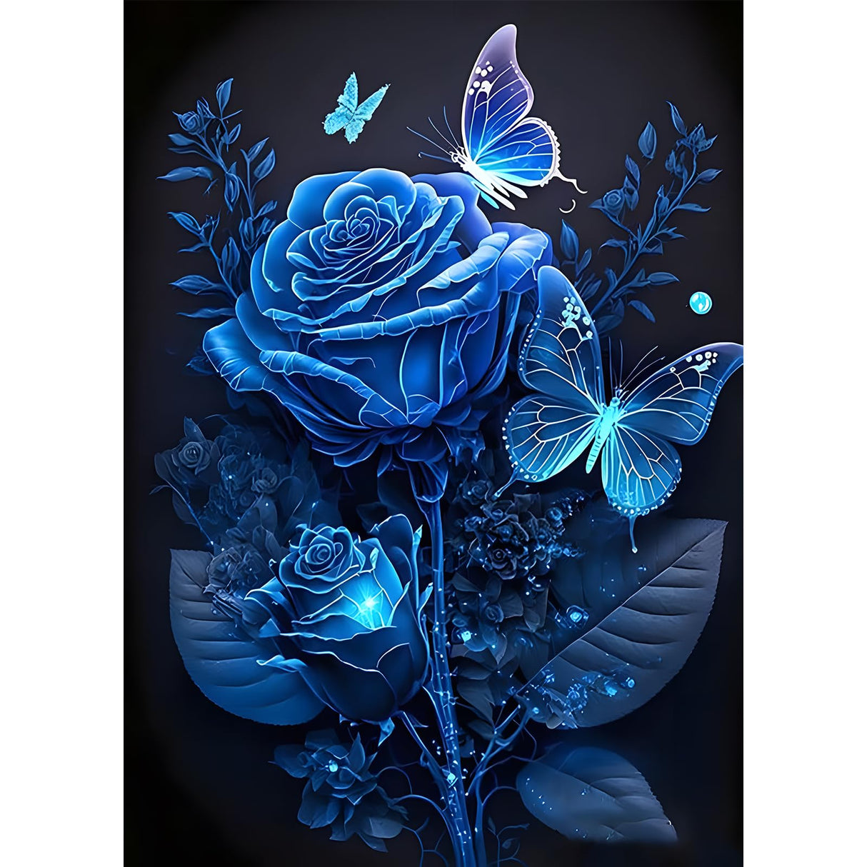 MOGTAA Blue Rose Diamond Art Kits for Adults, Glowing Butterfly Diamond Painting Kits for Beginners, DIY 5D Diamond Dots Kits Flowers Gem Painting for Home Wall Art Decor 12x16 inch MOGTAA