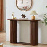RUSTYER Fluted Console Table, Farmhouse Oval Curved Entryway Table with Storage and Fluted Wood Legs, Narrow Small Long Entry Sofa Table for Entrance, Hallway, Living Room (Walnut) RUSTYER
