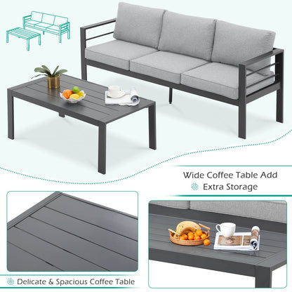 AECOJOY Aluminum Patio Furniture Set, Modern Outdoor Patio Furniture with Coffee Table, 7 Pieces Outdoor Conversation Set with Grey Cushions for Balcony, Porch, Lawn - WoodArtSupply