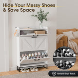 DSNAPE Shoe Storage Cabinet with 2 Flip Drawers for Entryway - 31.5" W Freestanding Shoe Organizer Cabinet, Hidden Shoe Cabinet for Front Door and Hallway, White DSNAPE