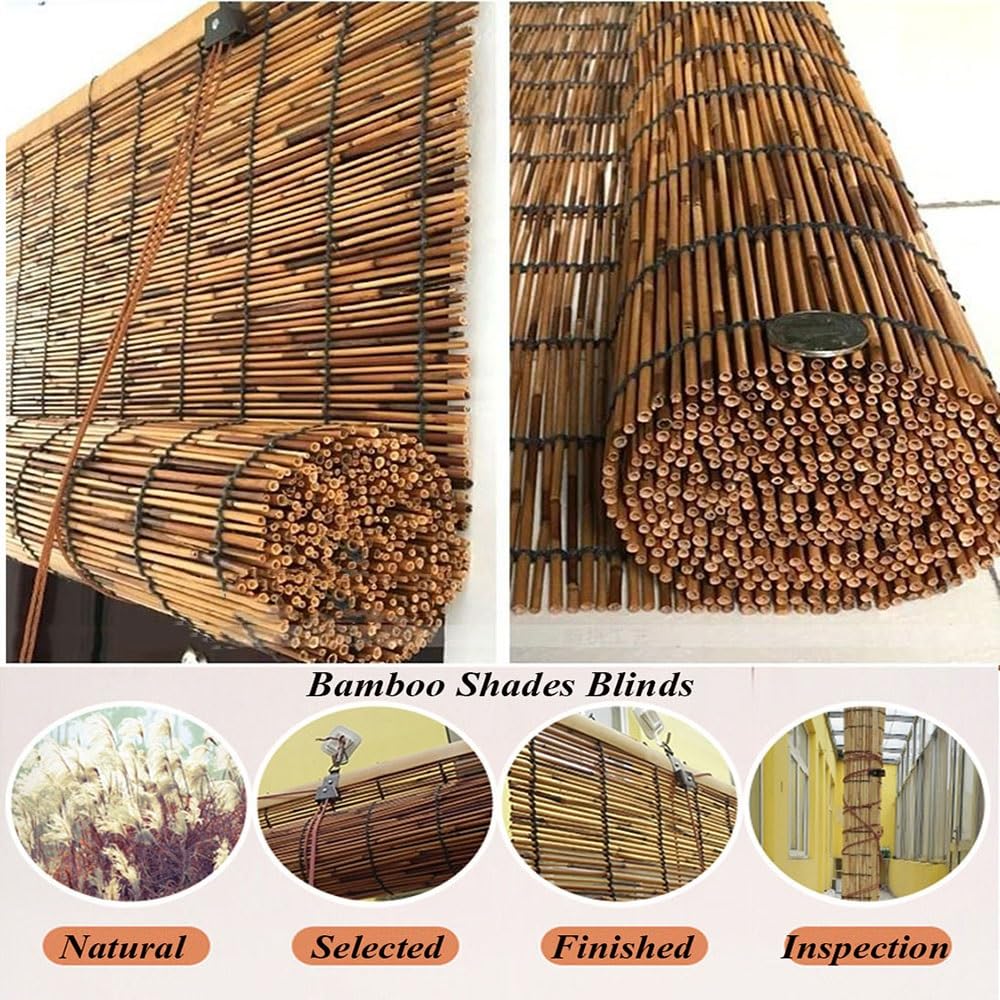 Natural Bamboo Roller Shades for Indoor/Outdoor Sunshade and Privacy - Customisable Widths Available WZLSQLTY
