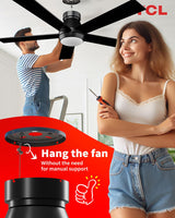 TCL 52" Black Ceiling Fan with Light and Remote, Modern LED 3-Color, Quiet Motor for Bedroom, Living Room, Dining Room, Ceiling Fans with Lights (Black) TCL