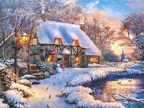wifreo 5D Diamond Painting Christmas Snow Scene, Diamond Painting by Number Kits for Adults Kids, Round Drill Embroidery Cross Stitch for Home Wall Decor Office Decoration (15.7x11.8inch) wifreo